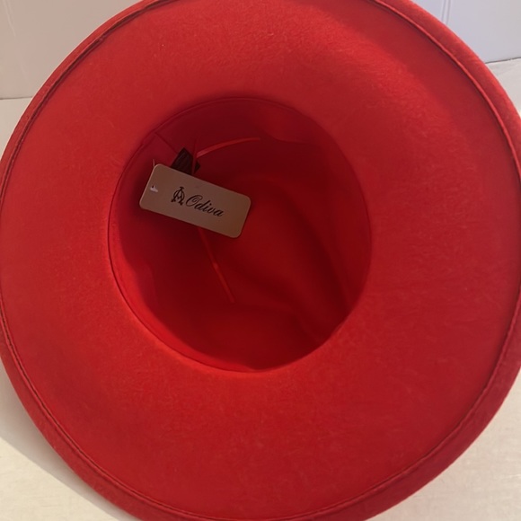 Red Wide Brim Fendora Hat - Picture 6 of 9